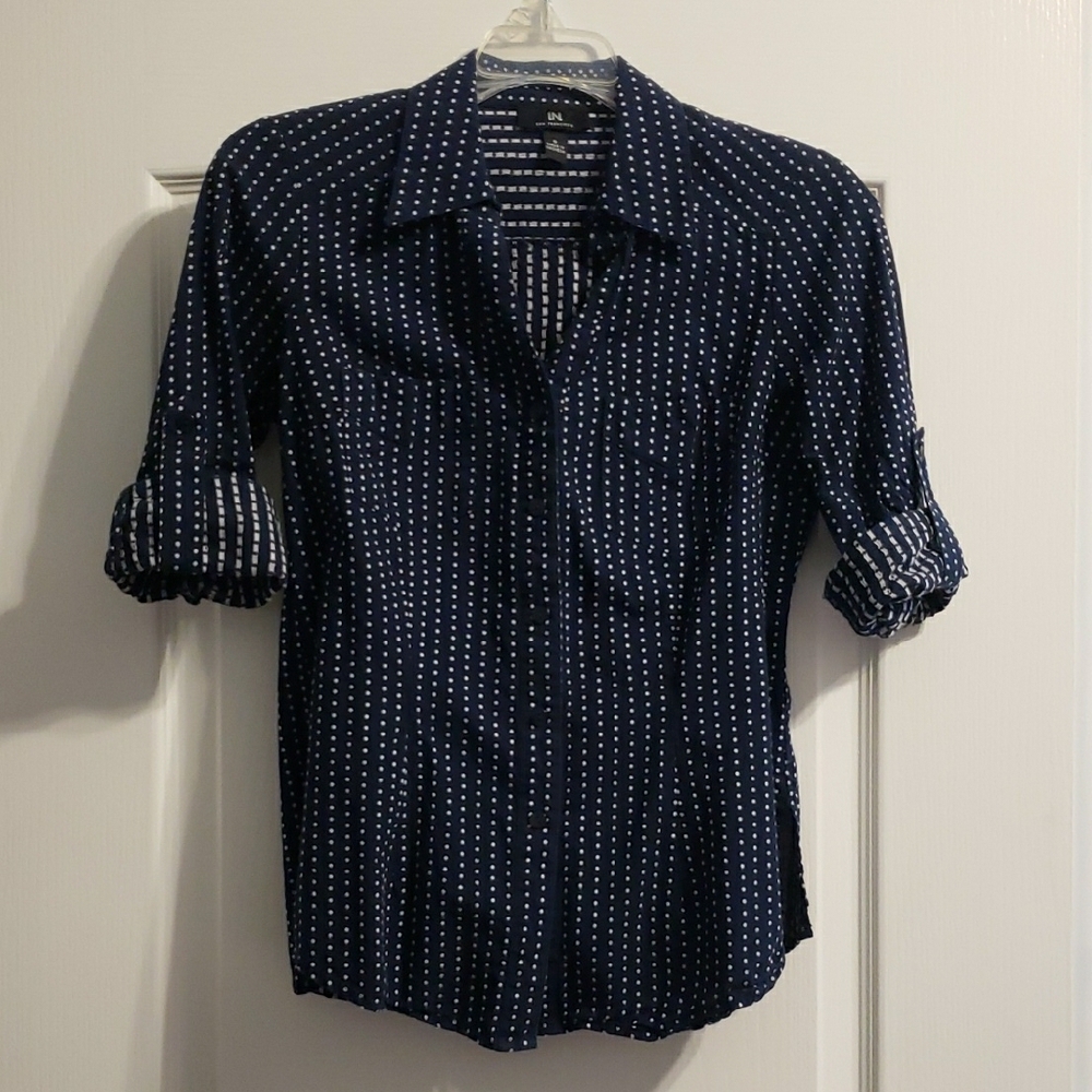 Women's Blue and White Casual Button Down Shirt